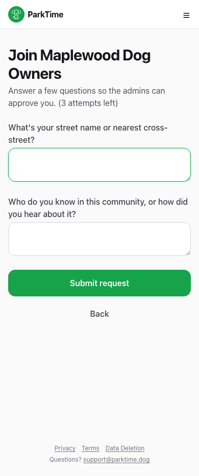 Verification questions form