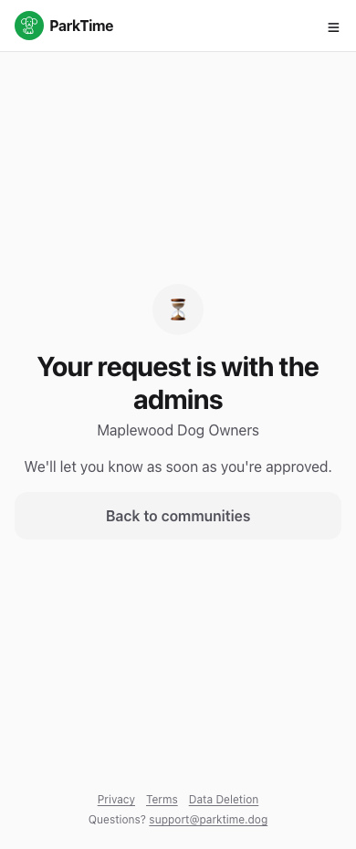 Pending approval screen