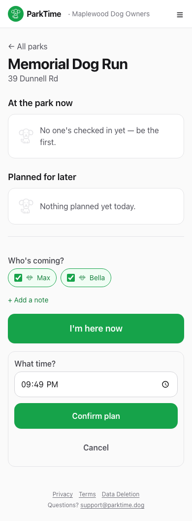 Planning a check-in for later