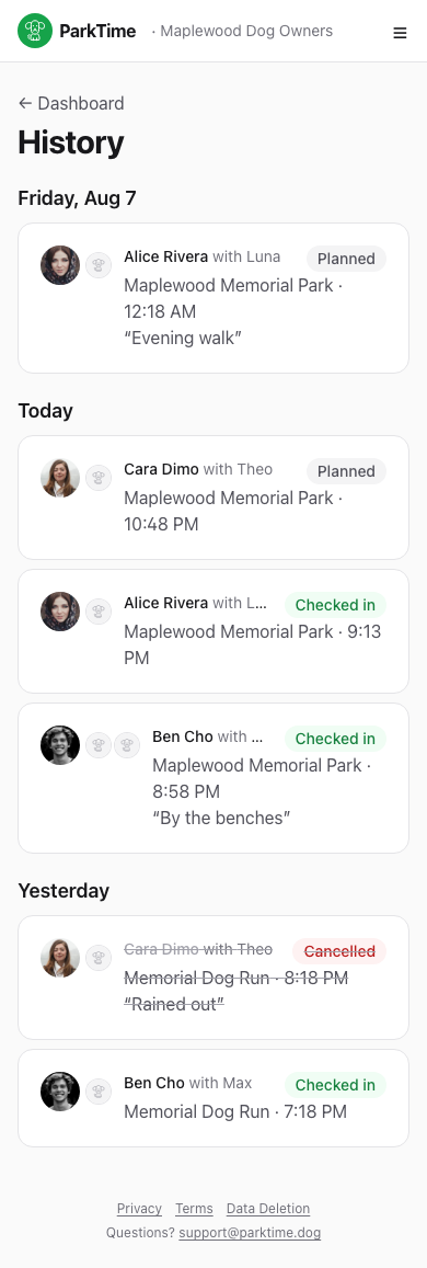 Check-in history