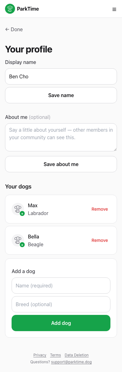 Profile editing screen