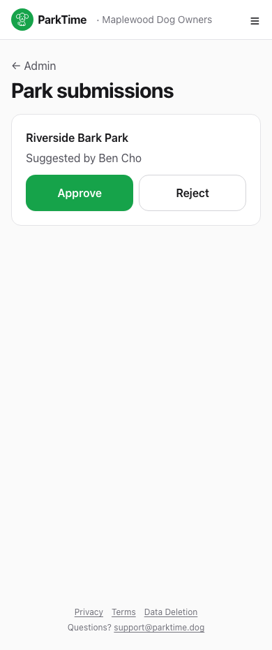 Approving a suggested park