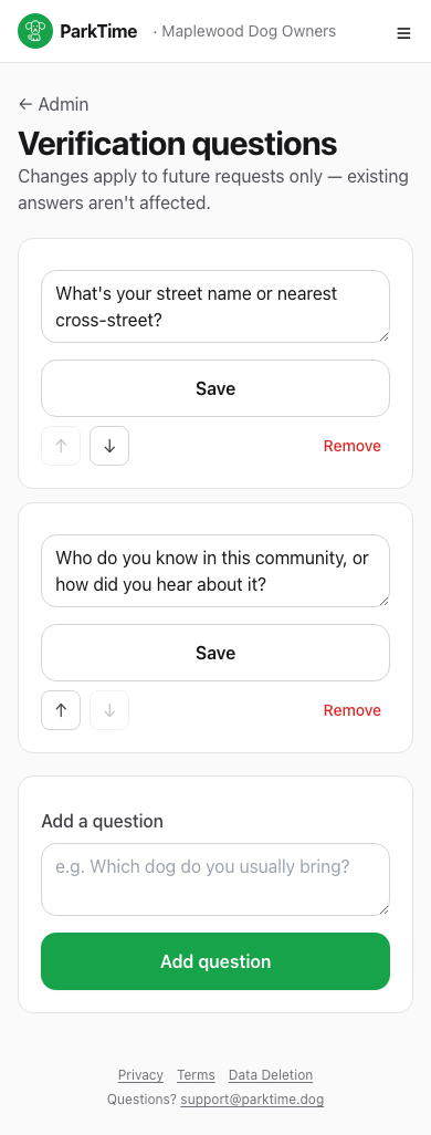 Editing verification questions